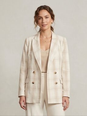 RACHEL ZOE -  Women's Beige Plaid Blazer